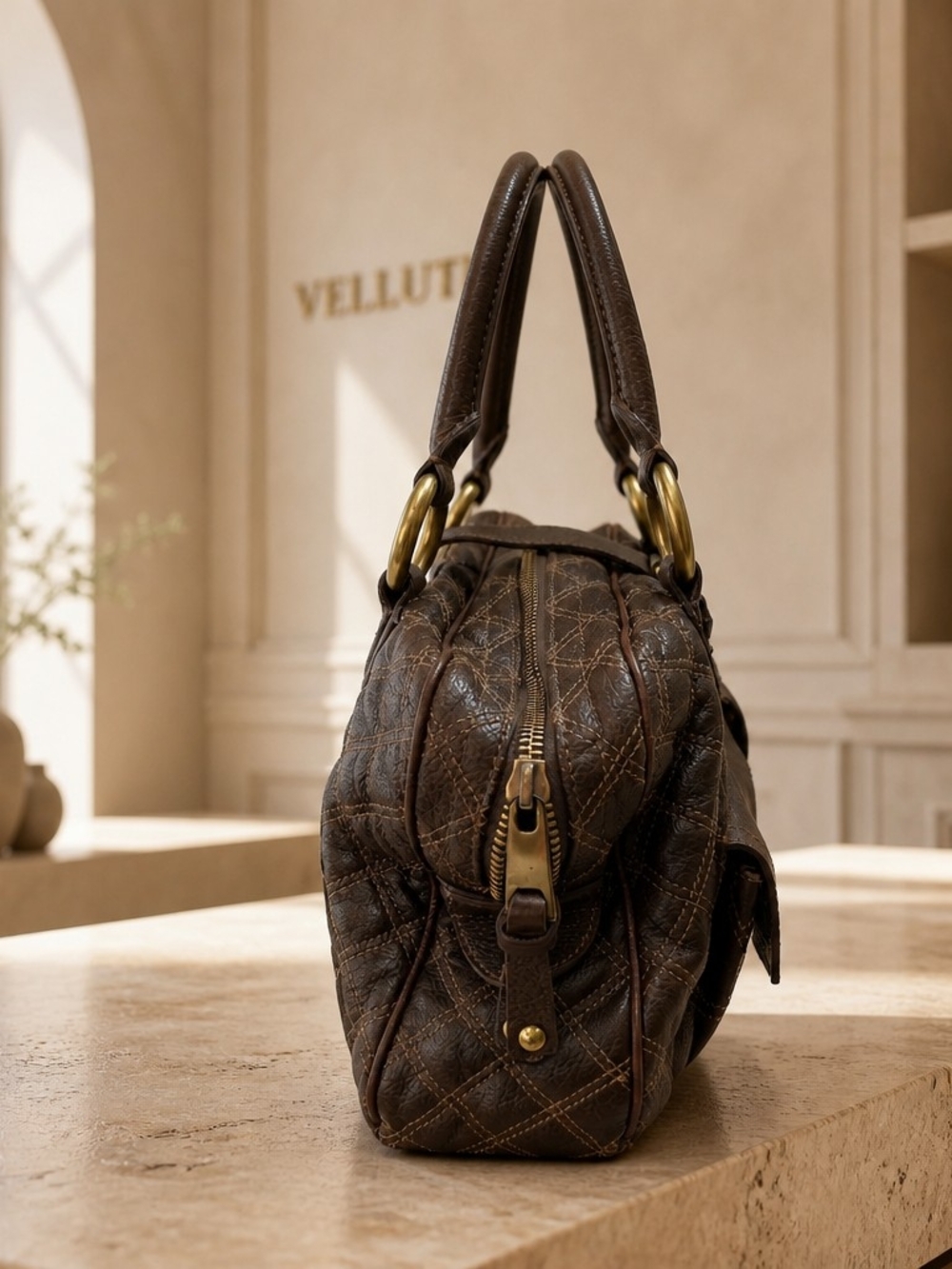 Marc Jacobs Dark Brown Quilted Leather Satchel with Gold Hardware - Picture 2 of 5